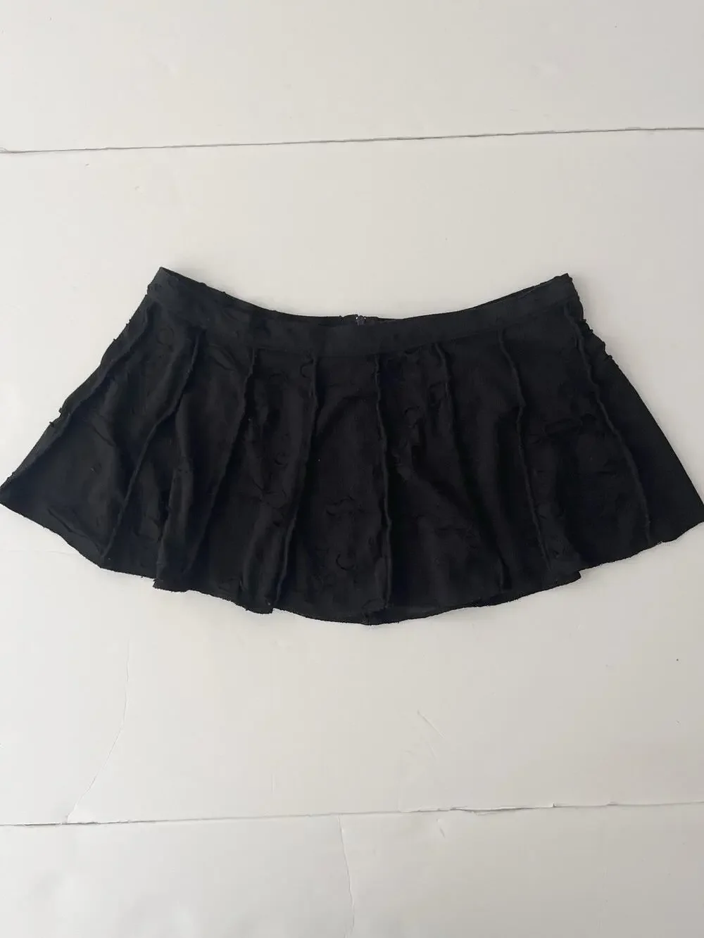 Shrine Skirt Women M Black Stretch Micro Mini Low Rise Burnout Goth Zip Back USA